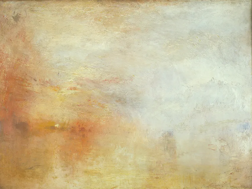 ジョセフ・マロード・ウィリアム・ターナー《湖に沈む夕日》1840 年頃、油彩/カンヴァス、91.1 × 122.6 cm、テート 美術館蔵 Photo: Tate